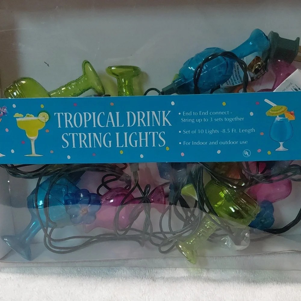 Tropical Drink String Lights - Multicolor Set Of 10 Lights 8.5 Ft